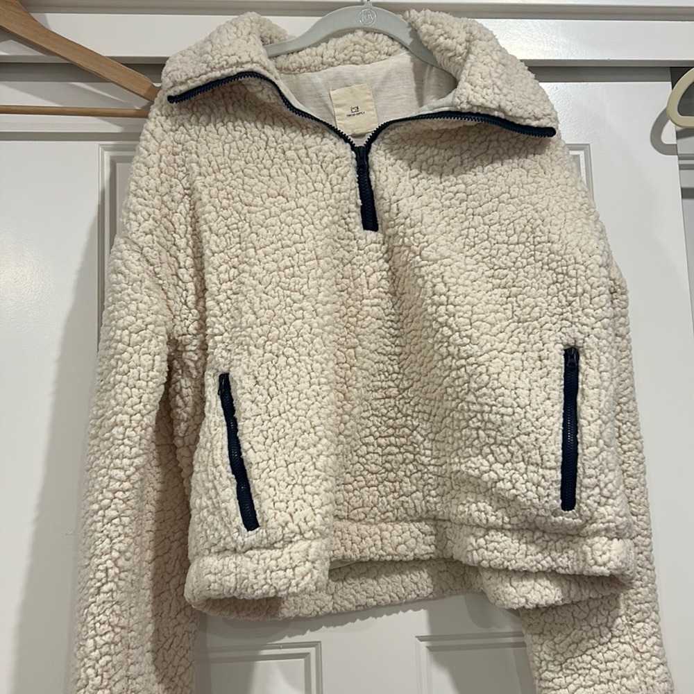 Cream Sherpa half zip jacket